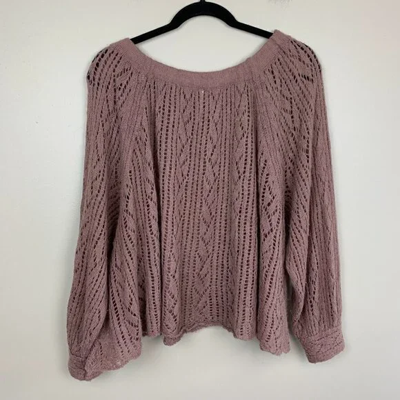 Free People Taupe Open Knit Lightweight Alpaca - Wool Blend Sweater - Small - Picture 6 of 8